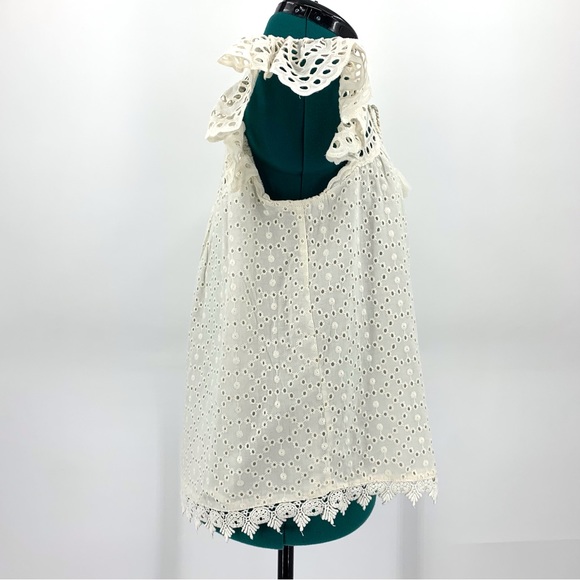 House of Harlow 1960 NWT Ecru Eyelet Lace Ruffled Sleeve Tie Front Top, Small - Picture 10 of 16